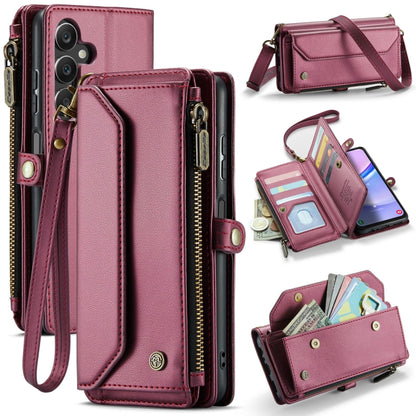 For Samsung Galaxy A15 CaseMe C36 Card Slots Zipper Wallet RFID Anti-theft Leather Phone Case(Wine Red) by CaseMe