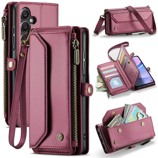 For Samsung Galaxy A15 CaseMe C36 Card Slots Zipper Wallet RFID Anti-theft Leather Phone Case(Wine Red) by CaseMe