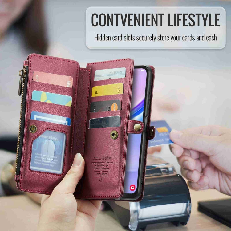 For Samsung Galaxy A15 CaseMe C36 Card Slots Zipper Wallet RFID Anti-theft Leather Phone Case(Wine Red) by CaseMe