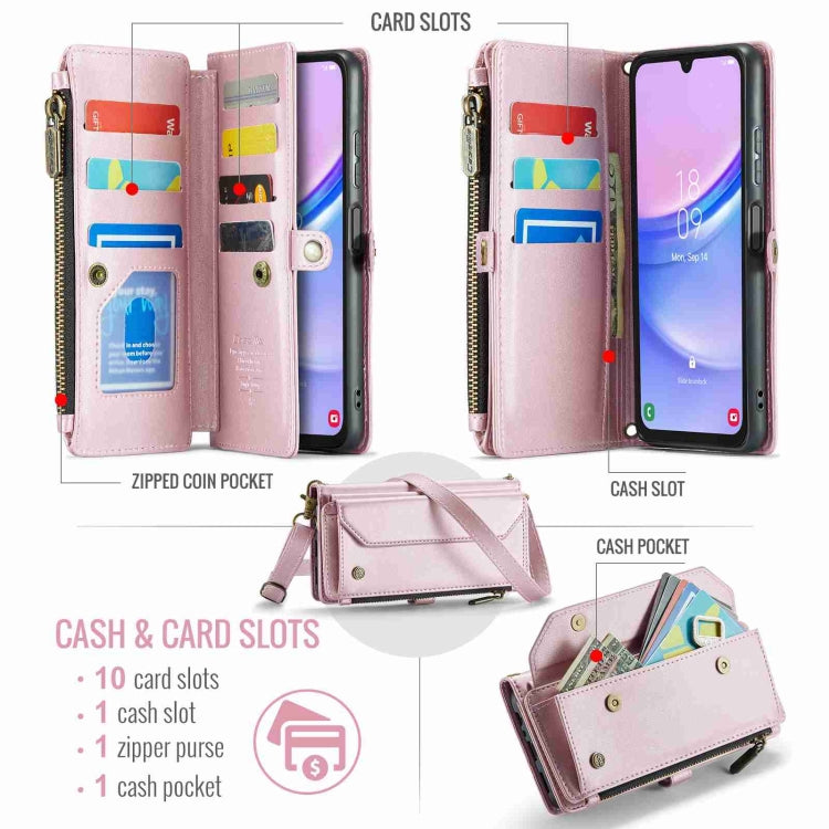 For Samsung Galaxy A15 CaseMe C36 Card Slots Zipper Wallet RFID Anti-theft Leather Phone Case(Pink) by CaseMe