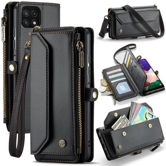 For Samsung Galaxy A22 5G CaseMe C36 Card Slots Zipper Wallet RFID Anti-theft Leather Phone Case(Black) by CaseMe