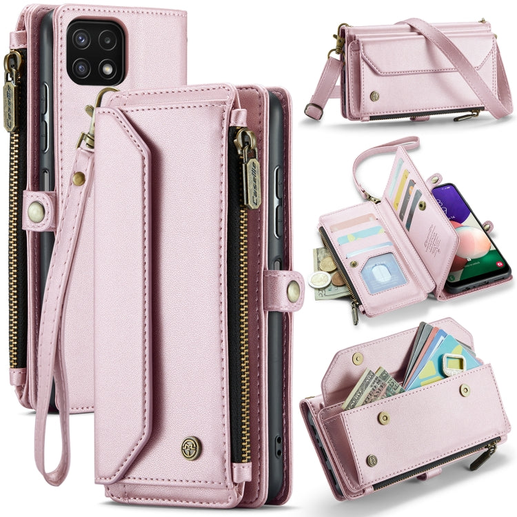 For Samsung Galaxy A22 5G CaseMe C36 Card Slots Zipper Wallet RFID Anti-theft Leather Phone Case(Pink) by CaseMe