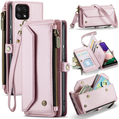 For Samsung Galaxy A22 5G CaseMe C36 Card Slots Zipper Wallet RFID Anti-theft Leather Phone Case(Pink) by CaseMe
