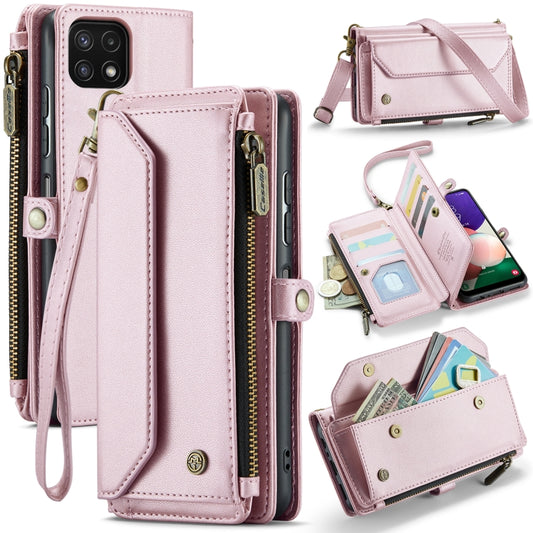 For Samsung Galaxy A22 5G CaseMe C36 Card Slots Zipper Wallet RFID Anti-theft Leather Phone Case(Pink) by CaseMe