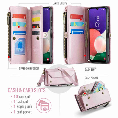 For Samsung Galaxy A22 5G CaseMe C36 Card Slots Zipper Wallet RFID Anti-theft Leather Phone Case(Pink) by CaseMe