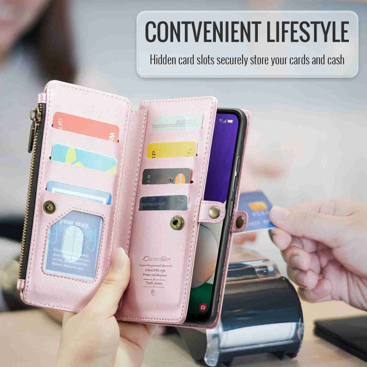 For Samsung Galaxy A22 5G CaseMe C36 Card Slots Zipper Wallet RFID Anti-theft Leather Phone Case(Pink) by CaseMe
