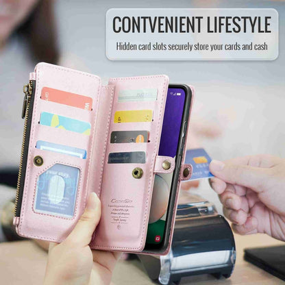 For Samsung Galaxy A22 5G CaseMe C36 Card Slots Zipper Wallet RFID Anti-theft Leather Phone Case(Pink) by CaseMe