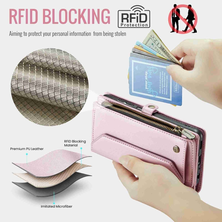 For Samsung Galaxy A22 5G CaseMe C36 Card Slots Zipper Wallet RFID Anti-theft Leather Phone Case(Pink) by CaseMe