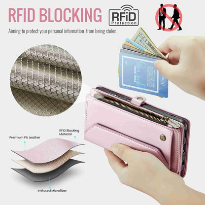 For Samsung Galaxy A22 5G CaseMe C36 Card Slots Zipper Wallet RFID Anti-theft Leather Phone Case(Pink) by CaseMe
