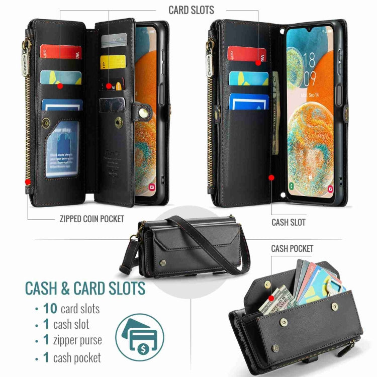 For Samsung Galaxy A23 CaseMe C36 Card Slots Zipper Wallet RFID Anti-theft Leather Phone Case(Black) by CaseMe