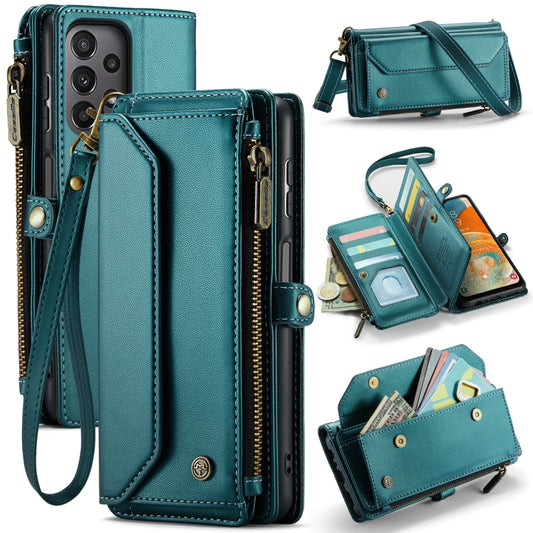 For Samsung Galaxy A23 CaseMe C36 Card Slots Zipper Wallet RFID Anti-theft Leather Phone Case(Blue-green) by CaseMe