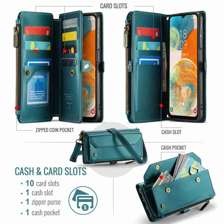 For Samsung Galaxy A23 CaseMe C36 Card Slots Zipper Wallet RFID Anti-theft Leather Phone Case(Blue-green) by CaseMe