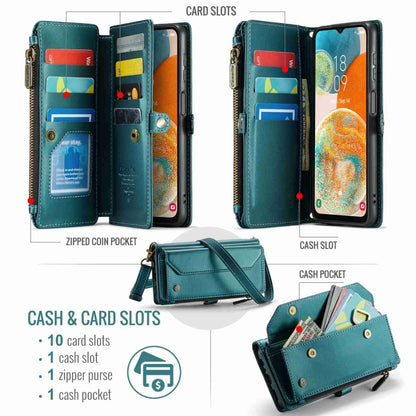 For Samsung Galaxy A23 CaseMe C36 Card Slots Zipper Wallet RFID Anti-theft Leather Phone Case(Blue-green) by CaseMe
