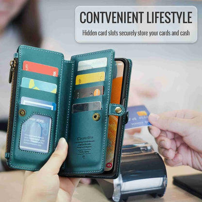 For Samsung Galaxy A23 CaseMe C36 Card Slots Zipper Wallet RFID Anti-theft Leather Phone Case(Blue-green) by CaseMe