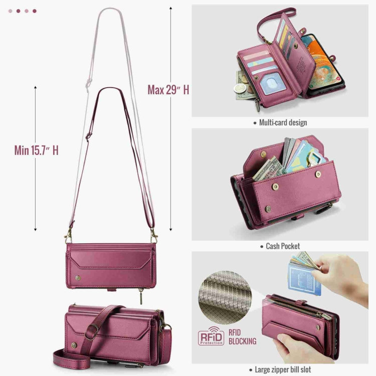 For Samsung Galaxy A23 CaseMe C36 Card Slots Zipper Wallet RFID Anti-theft Leather Phone Case(Wine Red) by CaseMe