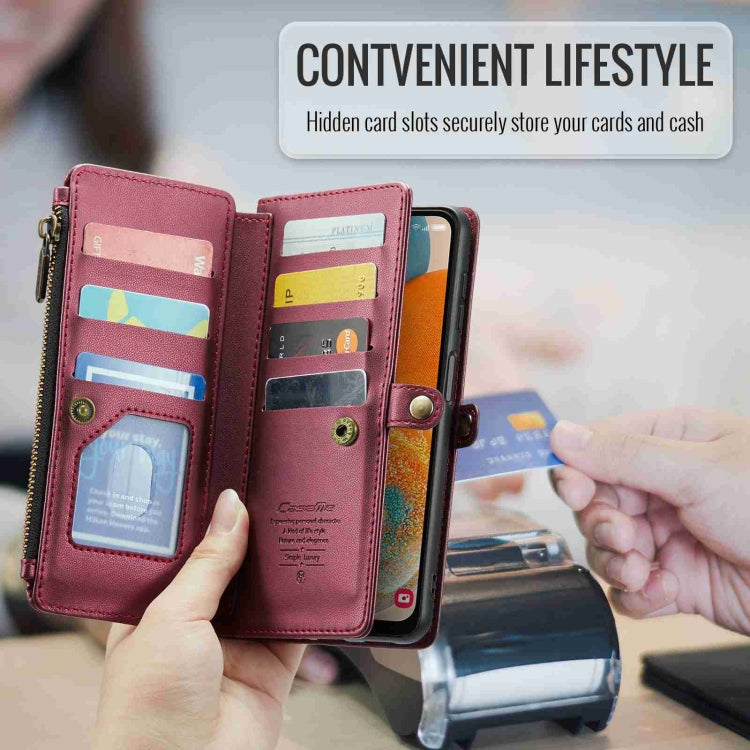 For Samsung Galaxy A23 CaseMe C36 Card Slots Zipper Wallet RFID Anti-theft Leather Phone Case(Wine Red) by CaseMe
