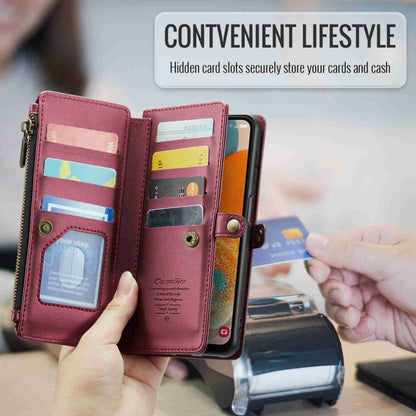 For Samsung Galaxy A23 CaseMe C36 Card Slots Zipper Wallet RFID Anti-theft Leather Phone Case(Wine Red) by CaseMe