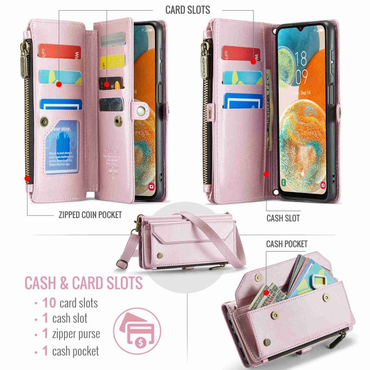 For Samsung Galaxy A23 CaseMe C36 Card Slots Zipper Wallet RFID Anti-theft Leather Phone Case(Pink) by CaseMe