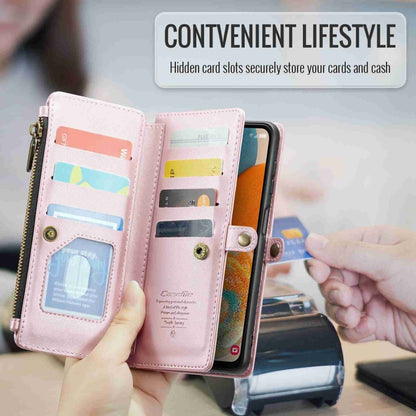 For Samsung Galaxy A23 CaseMe C36 Card Slots Zipper Wallet RFID Anti-theft Leather Phone Case(Pink) by CaseMe