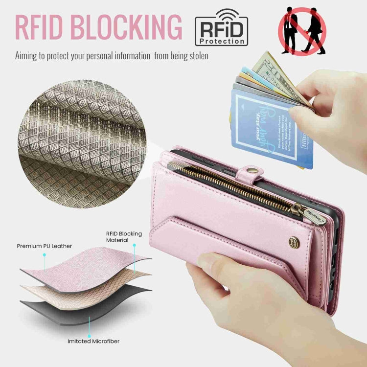 For Samsung Galaxy A23 CaseMe C36 Card Slots Zipper Wallet RFID Anti-theft Leather Phone Case(Pink) by CaseMe