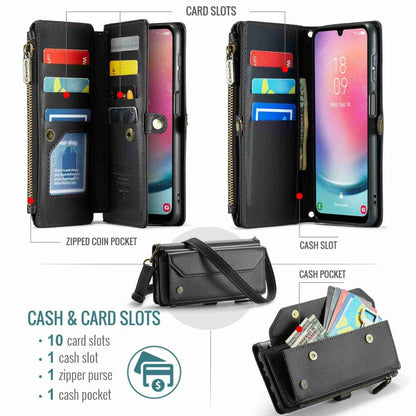 For Samsung Galaxy A24 CaseMe C36 Card Slots Zipper Wallet RFID Anti-theft Leather Phone Case(Black) by CaseMe