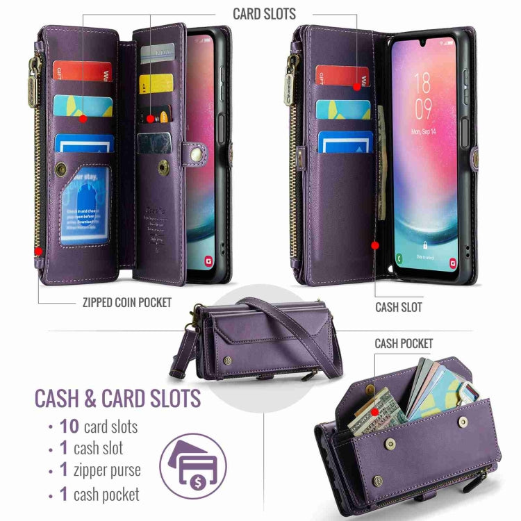 For Samsung Galaxy A24 CaseMe C36 Card Slots Zipper Wallet RFID Anti-theft Leather Phone Case(Purple) by CaseMe