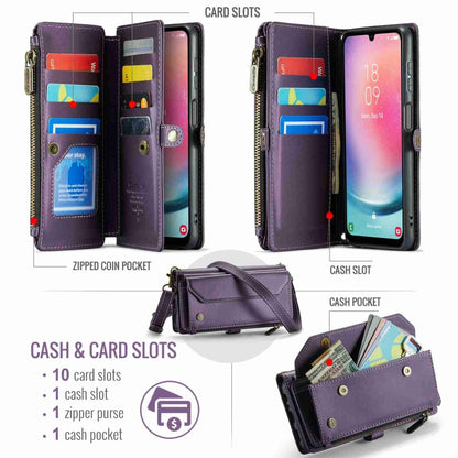 For Samsung Galaxy A24 CaseMe C36 Card Slots Zipper Wallet RFID Anti-theft Leather Phone Case(Purple) by CaseMe