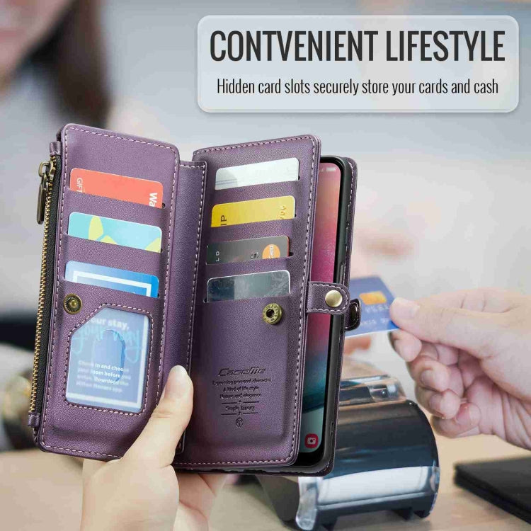 For Samsung Galaxy A24 CaseMe C36 Card Slots Zipper Wallet RFID Anti-theft Leather Phone Case(Purple) by CaseMe