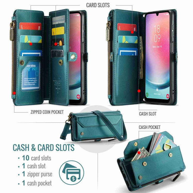 For Samsung Galaxy A24 CaseMe C36 Card Slots Zipper Wallet RFID Anti-theft Leather Phone Case(Blue-green) by CaseMe