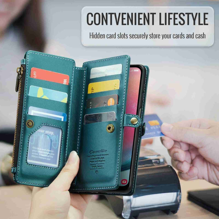 For Samsung Galaxy A24 CaseMe C36 Card Slots Zipper Wallet RFID Anti-theft Leather Phone Case(Blue-green) by CaseMe
