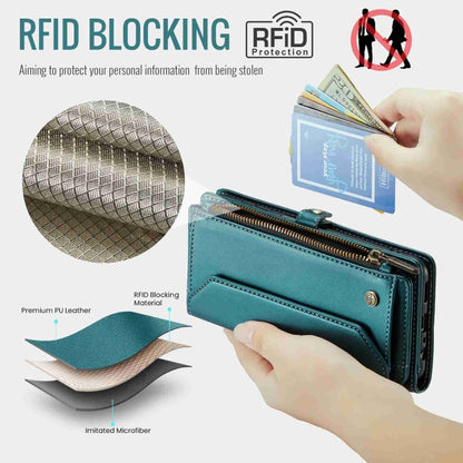 For Samsung Galaxy A24 CaseMe C36 Card Slots Zipper Wallet RFID Anti-theft Leather Phone Case(Blue-green) by CaseMe