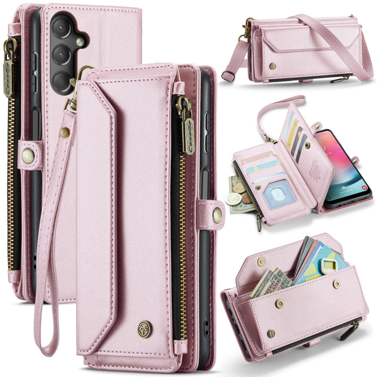 For Samsung Galaxy A24 CaseMe C36 Card Slots Zipper Wallet RFID Anti-theft Leather Phone Case(Pink) by CaseMe