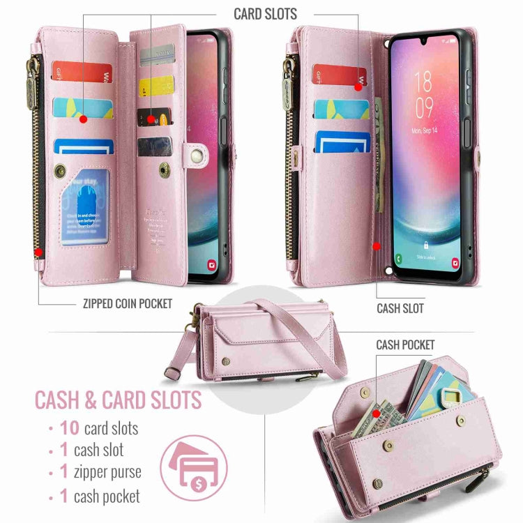 For Samsung Galaxy A24 CaseMe C36 Card Slots Zipper Wallet RFID Anti-theft Leather Phone Case(Pink) by CaseMe