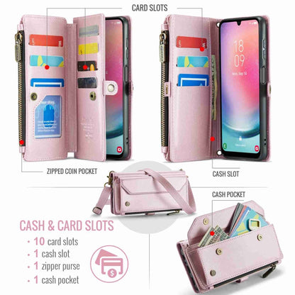 For Samsung Galaxy A24 CaseMe C36 Card Slots Zipper Wallet RFID Anti-theft Leather Phone Case(Pink) by CaseMe