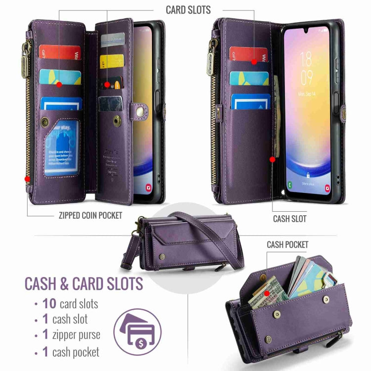 For Samsung Galaxy A25 CaseMe C36 Card Slots Zipper Wallet RFID Anti-theft Leather Phone Case(Purple) by CaseMe