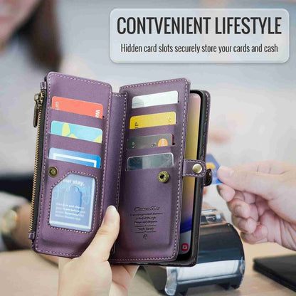 For Samsung Galaxy A25 CaseMe C36 Card Slots Zipper Wallet RFID Anti-theft Leather Phone Case(Purple) by CaseMe