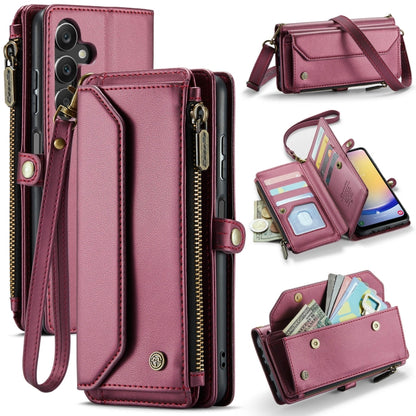 For Samsung Galaxy A25 CaseMe C36 Card Slots Zipper Wallet RFID Anti-theft Leather Phone Case(Wine Red) by CaseMe