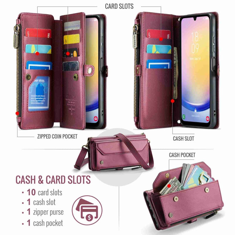 For Samsung Galaxy A25 CaseMe C36 Card Slots Zipper Wallet RFID Anti-theft Leather Phone Case(Wine Red) by CaseMe
