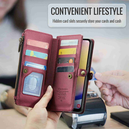 For Samsung Galaxy A25 CaseMe C36 Card Slots Zipper Wallet RFID Anti-theft Leather Phone Case(Wine Red) by CaseMe