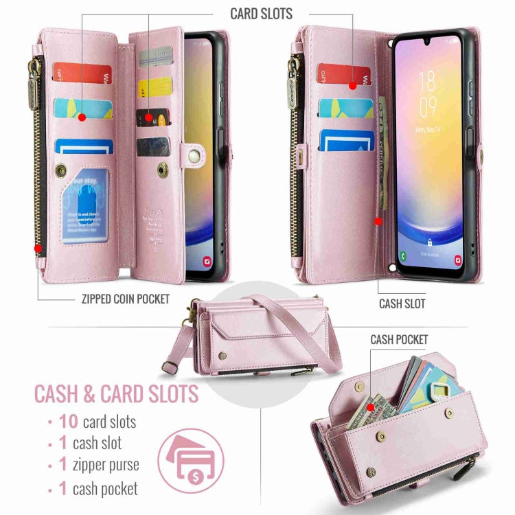 For Samsung Galaxy A25 CaseMe C36 Card Slots Zipper Wallet RFID Anti-theft Leather Phone Case(Pink) by CaseMe