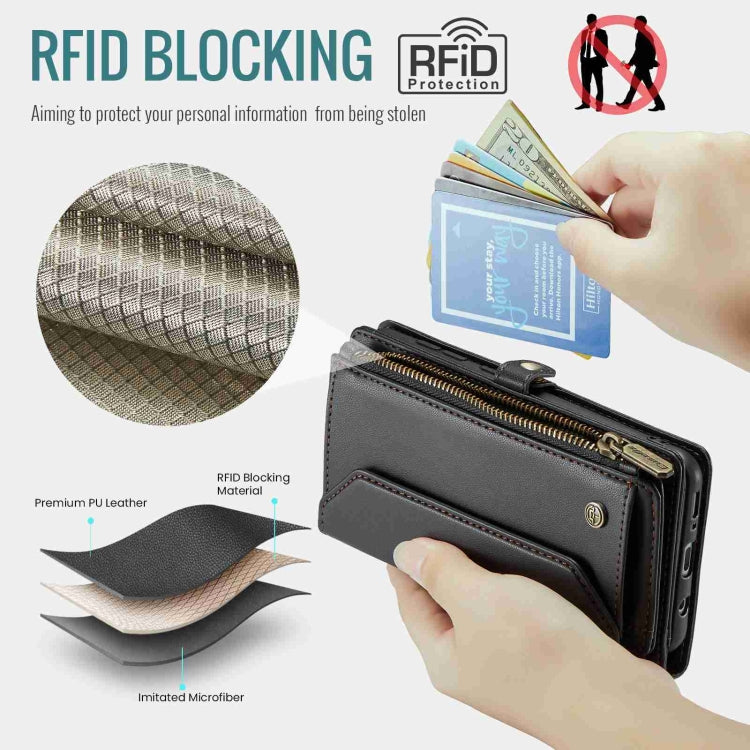 For Samsung Galaxy A30s / A50s / A50 CaseMe C36 Card Slots Zipper Wallet RFID Anti-theft Leather Phone Case(Black) by CaseMe