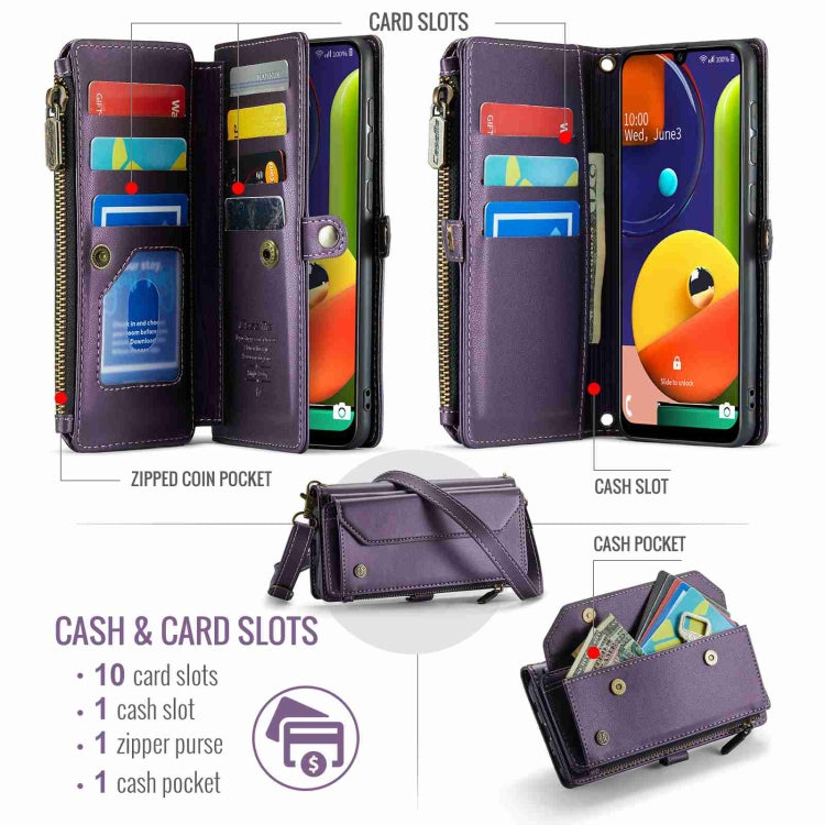 For Samsung Galaxy A30s / A50s / A50 CaseMe C36 Card Slots Zipper Wallet RFID Anti-theft Leather Phone Case(Purple) by CaseMe
