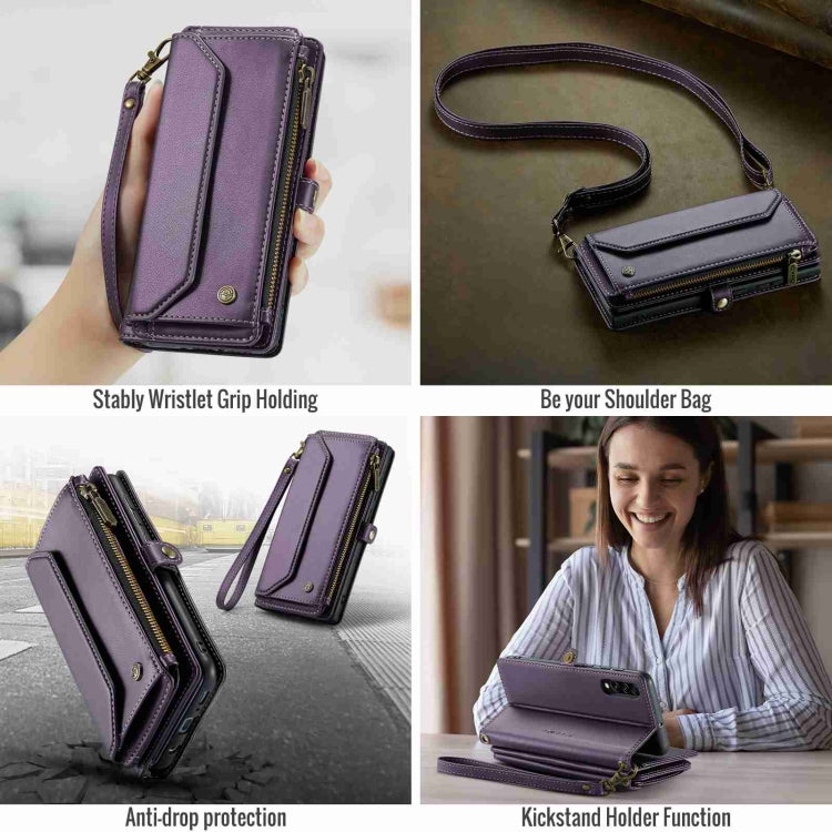 For Samsung Galaxy A30s / A50s / A50 CaseMe C36 Card Slots Zipper Wallet RFID Anti-theft Leather Phone Case(Purple) by CaseMe