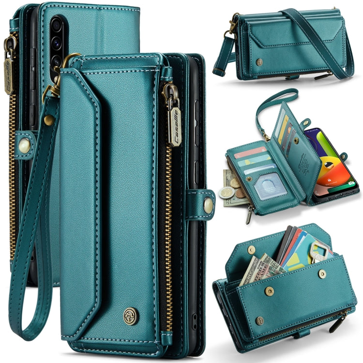For Samsung Galaxy A30s / A50s / A50 CaseMe C36 Card Slots Zipper Wallet RFID Anti-theft Leather Phone Case(Blue-green) by CaseMe