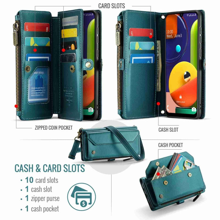 For Samsung Galaxy A30s / A50s / A50 CaseMe C36 Card Slots Zipper Wallet RFID Anti-theft Leather Phone Case(Blue-green) by CaseMe