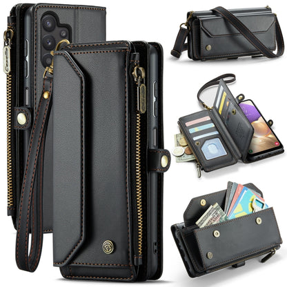 For Samsung Galaxy A32 5G CaseMe C36 Card Slots Zipper Wallet RFID Anti-theft Leather Phone Case(Black) by CaseMe