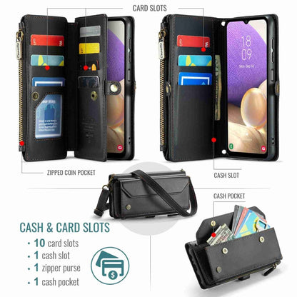 For Samsung Galaxy A32 5G CaseMe C36 Card Slots Zipper Wallet RFID Anti-theft Leather Phone Case(Black) by CaseMe