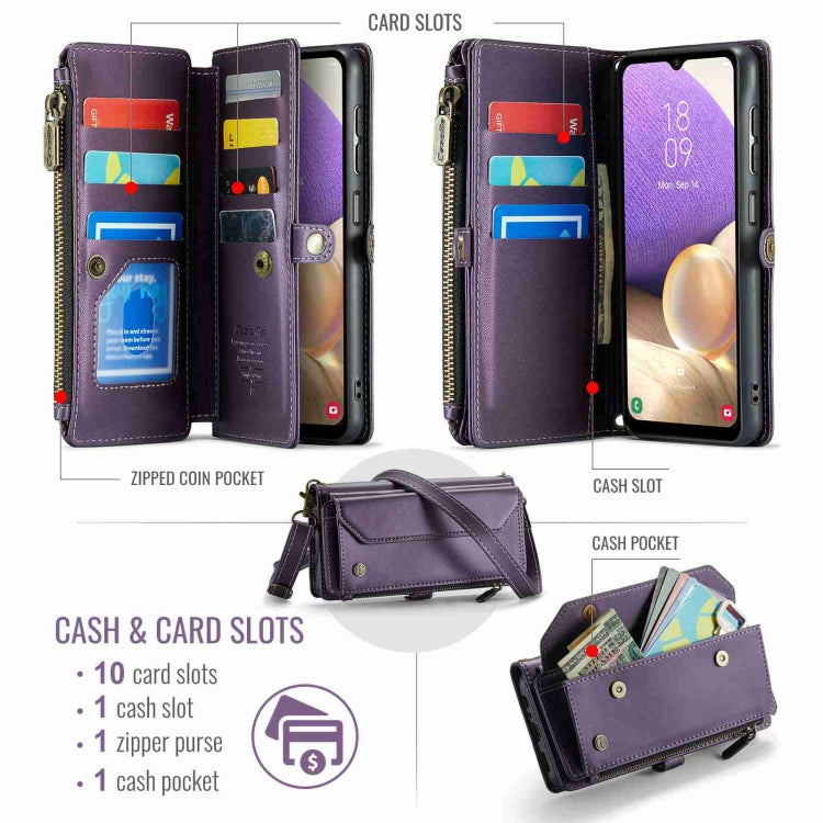 For Samsung Galaxy A32 5G CaseMe C36 Card Slots Zipper Wallet RFID Anti-theft Leather Phone Case(Purple) by CaseMe