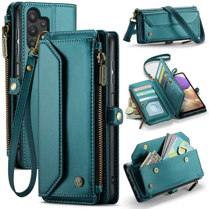 For Samsung Galaxy A32 5G CaseMe C36 Card Slots Zipper Wallet RFID Anti-theft Leather Phone Case(Blue-green) by CaseMe