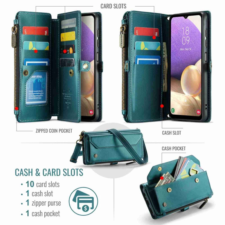 For Samsung Galaxy A32 5G CaseMe C36 Card Slots Zipper Wallet RFID Anti-theft Leather Phone Case(Blue-green) by CaseMe